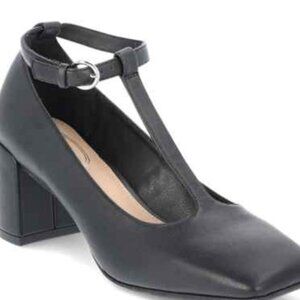 NI Scoop Women's Square Toe Block Heels with Adjustable Strap Black 9